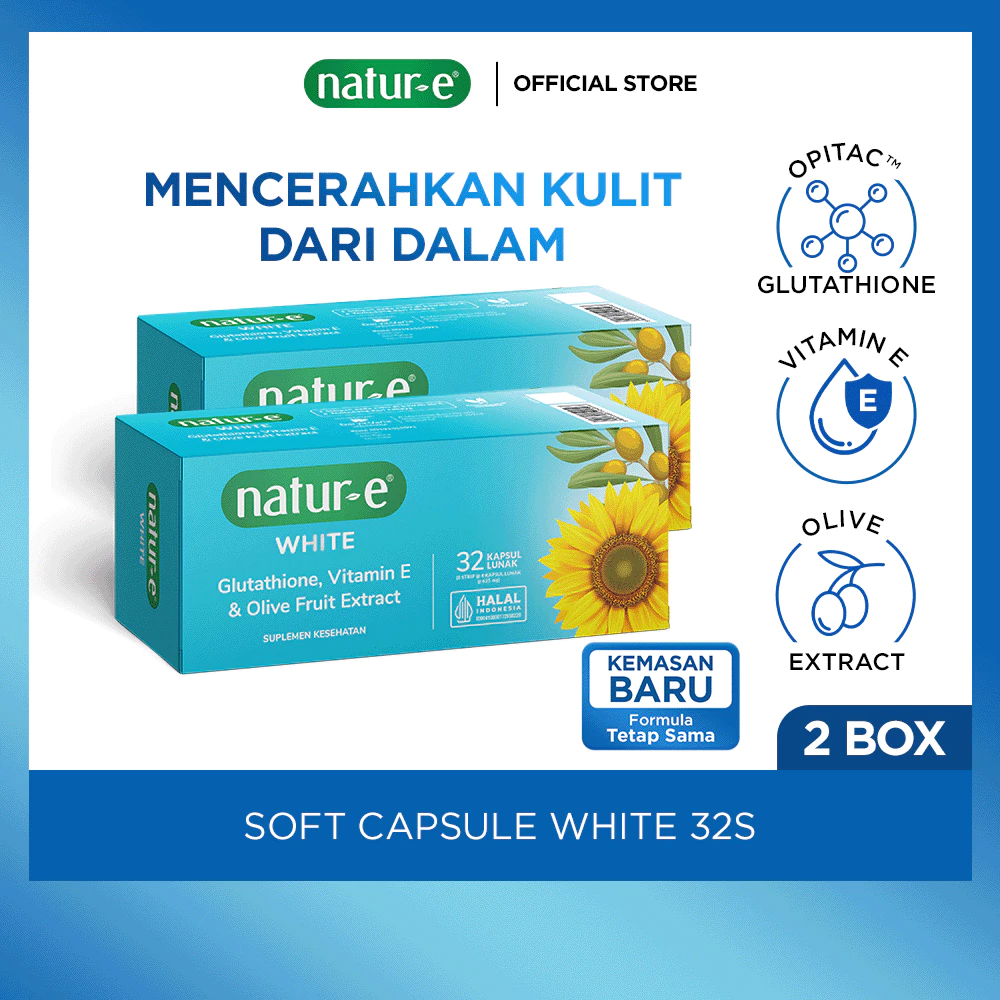 Natur-E White Soft Capsule 32s - Natur E White 32 kapsul dengan Natural Vitamin E, Olive Extract & Glutathione - Membantu Memelihara Kesehatan Kulit - Gambar 2