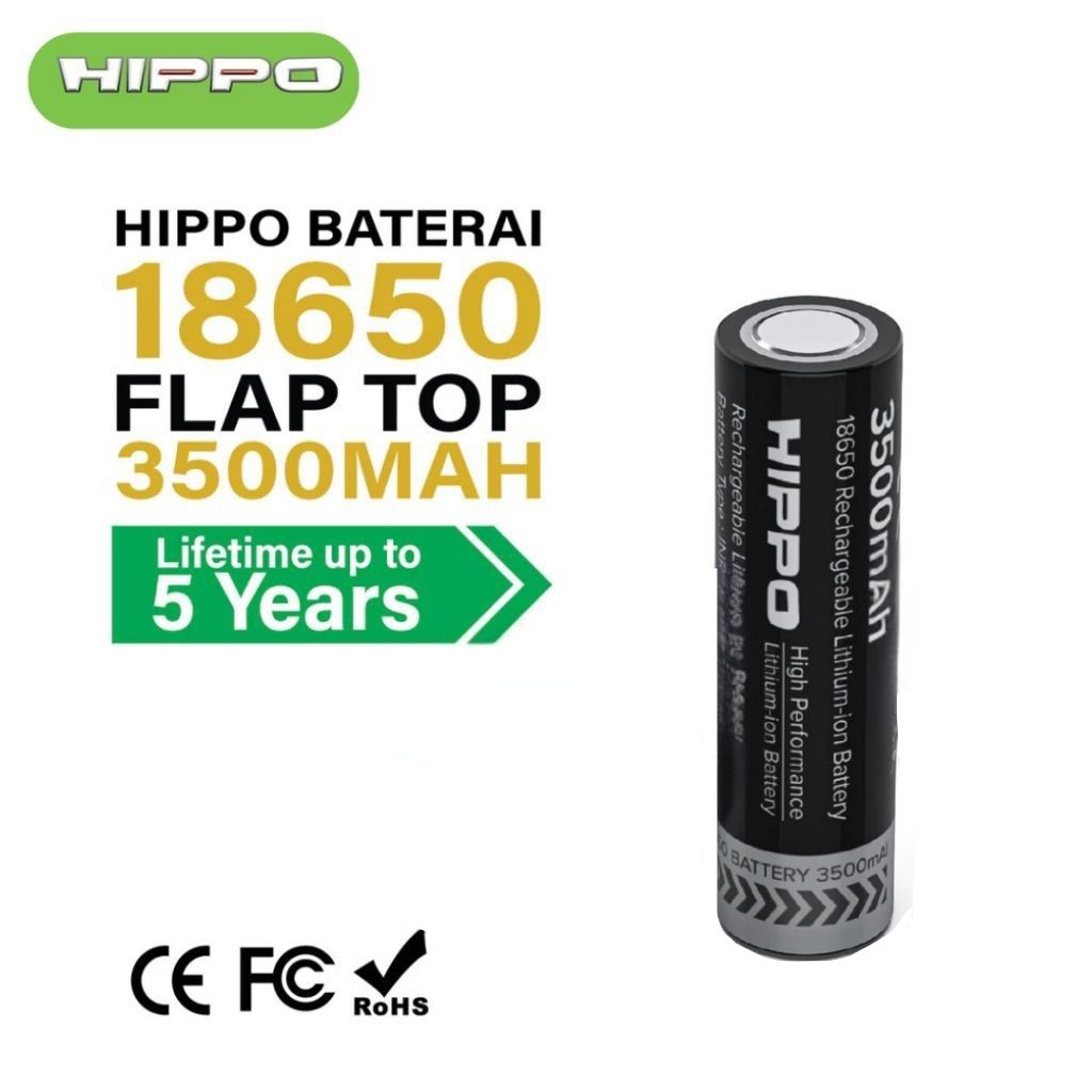 Hippo Baterai Cas 18650 Flat Top 3500 Mah Garansi Resmi Hippo