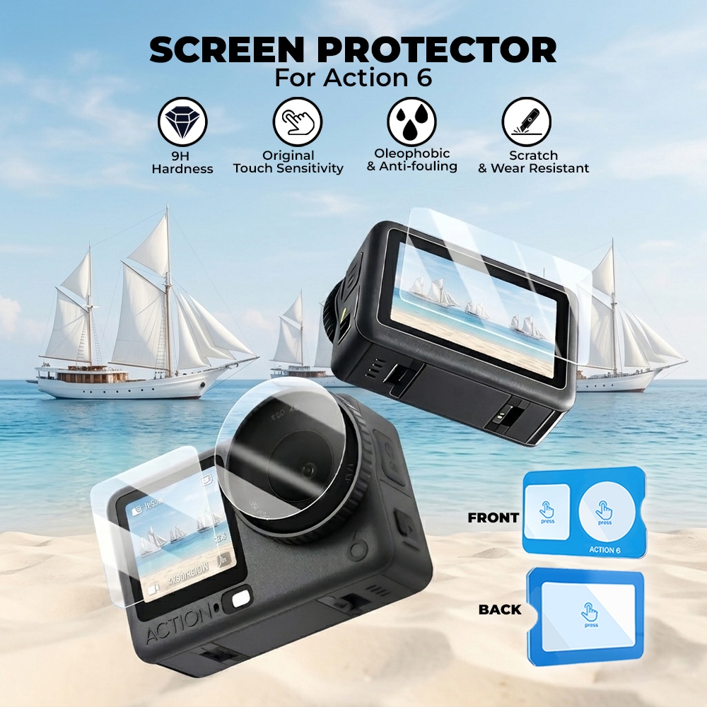 MATEI Tempered Glass 3in1 for DJI ACTION 6 Screen Protector Anti Gores Pelindung Layar dan Lensa untuk DJI OSMO ACTION 6
