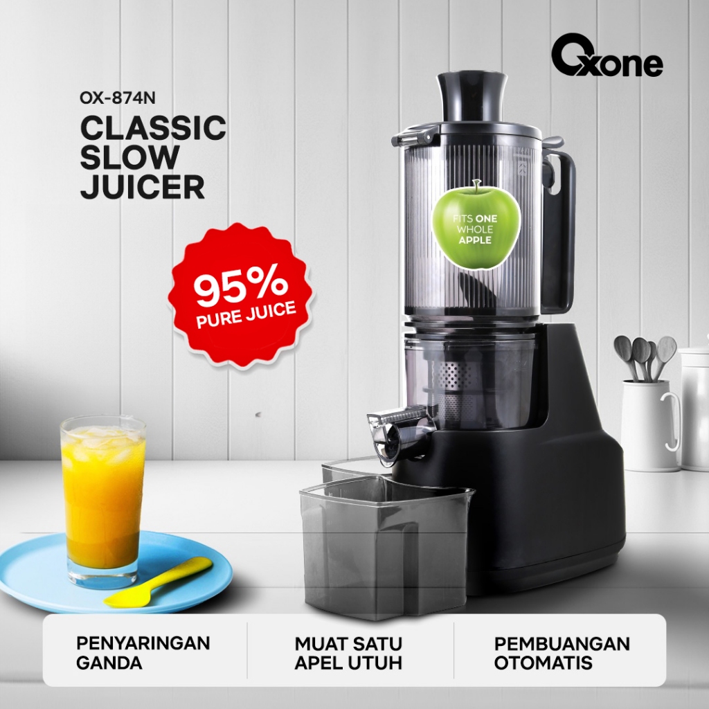 Oxone OX874N Classic Slow Juicer - Slow Juicer Buah 95% Nutrisi Terjaga / Cold Press Juice / Zero Metal / 150W