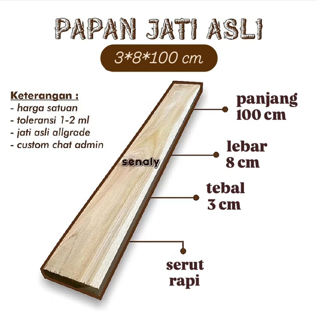 Papan Kayu Jati Asli Tebal 3 cm Ukuran 3x8x100 cm Serut Presisi Rapi - senaly -
