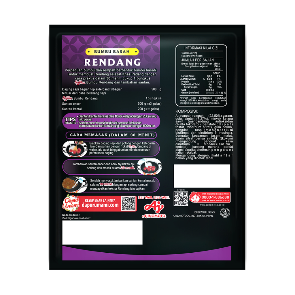 SAJIKUÂ® Bumbu Praktis Rendang 60G (1pc) - Nusantara Series - Bumbu Basah Dengan Rempah Dan Santan Asli - Masak Dalam 30 Menit - Gambar 3