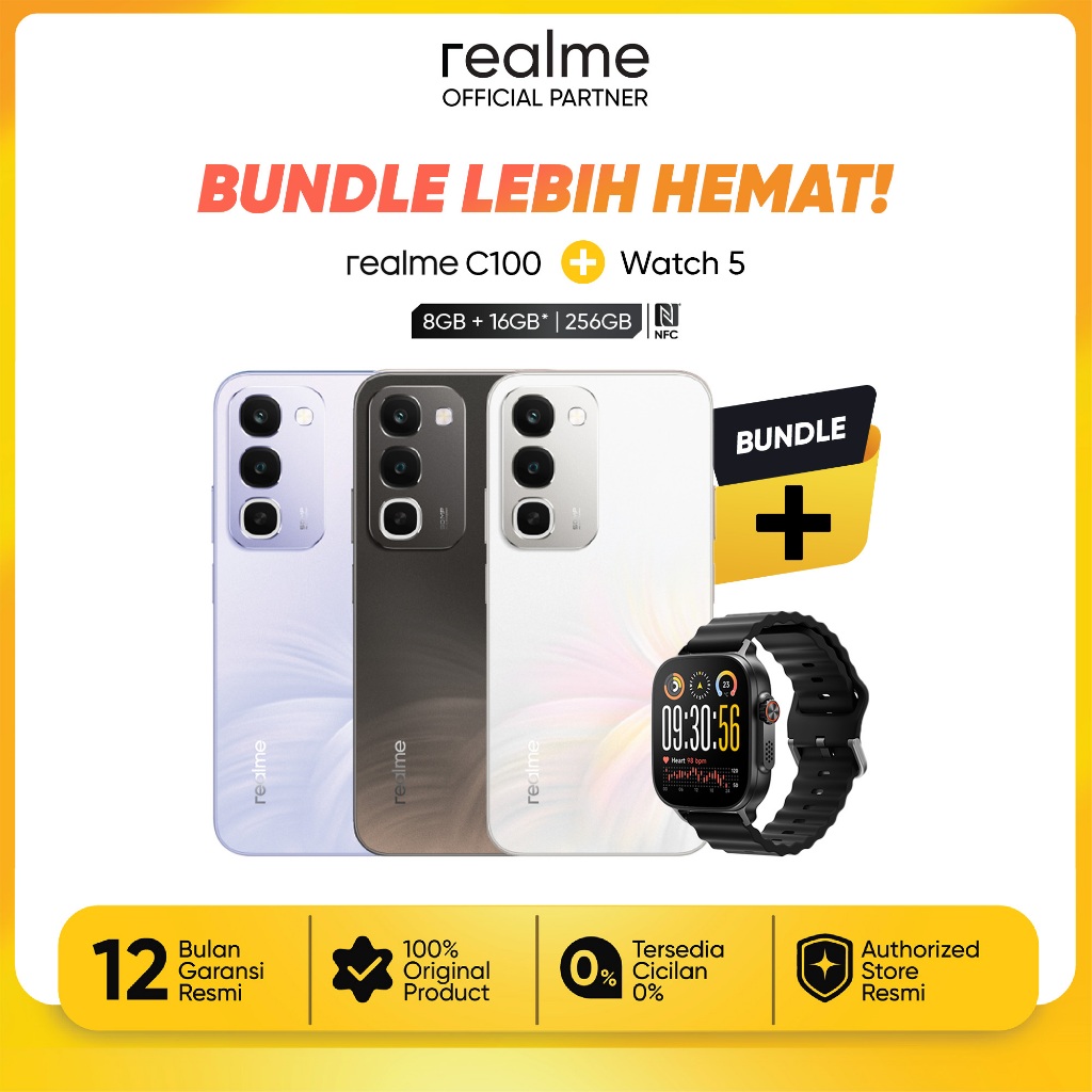 [BUNDLING] realme C100 8GB/256GB + Watch 5 bundle