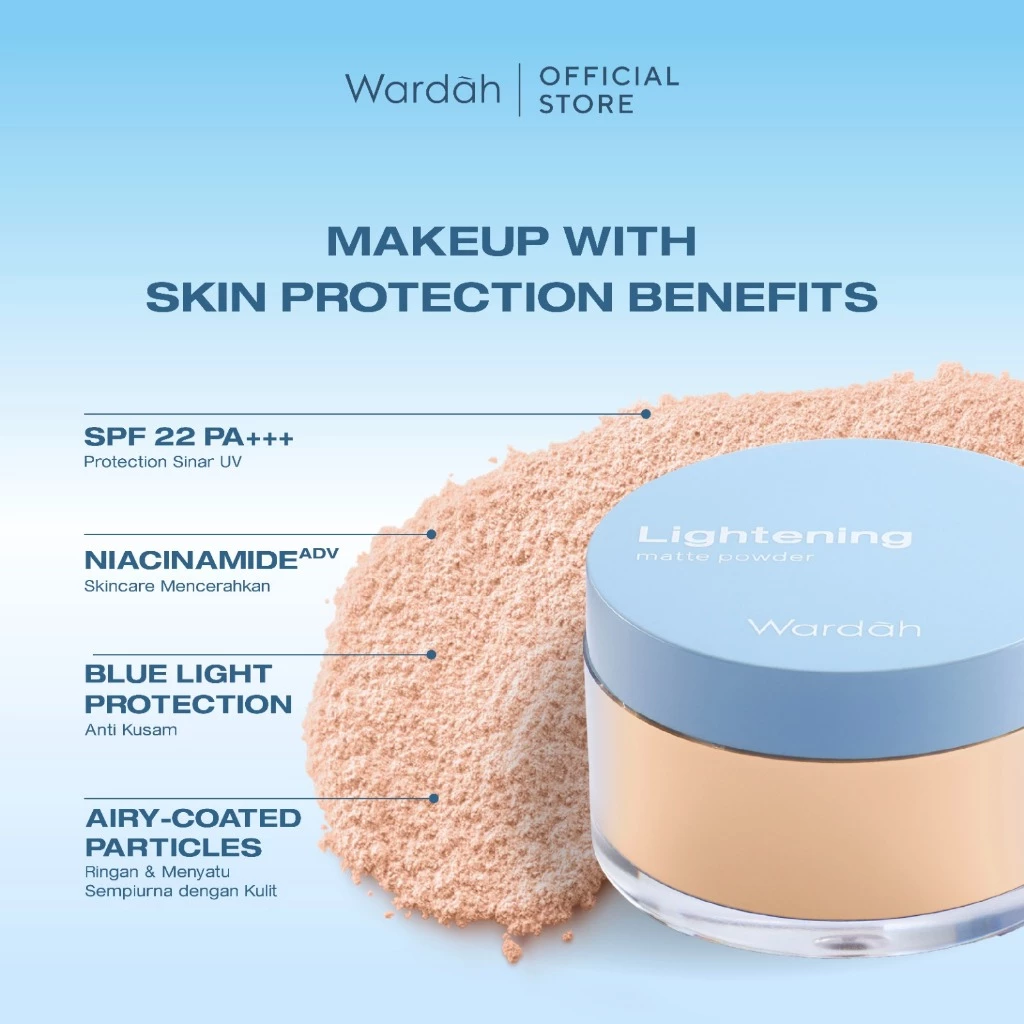 WARDAH Loose Powder Lightening Matte Powder 20 g Bedak Tabur dengan Smooth Matte Finish yang Diformulasikan dengan SPF 20 PA dan Serum Niacinamide Untuk Hasil Makeup Flawless dan Cerah Cocok Dipakai dengan Cushion - Makeup - Gambar 3