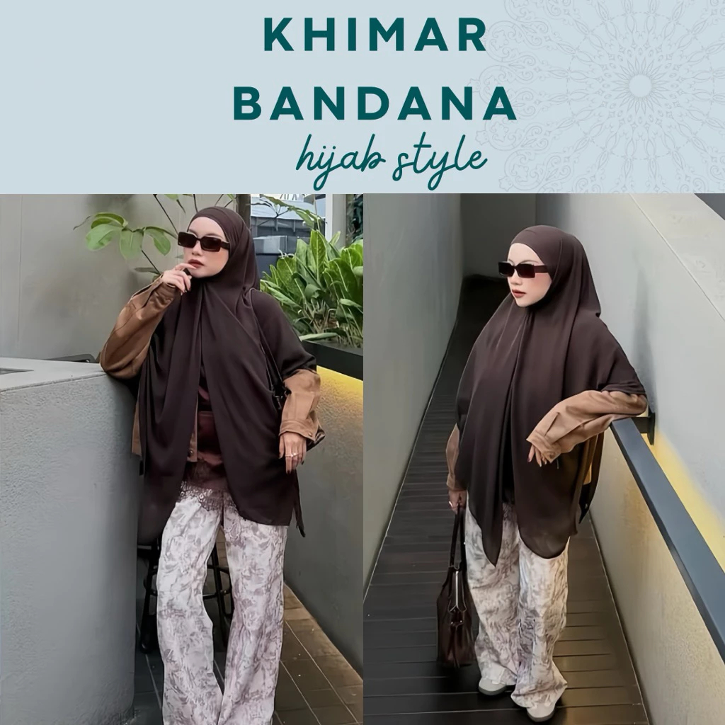 French Khimar Khaki Hitam Allsize Bahan Ringan - Gambar 3