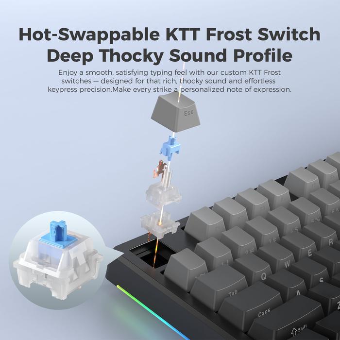 ELEC FOX / ELECFOX Lumi-101 / Lumi 101 Mechanical Keyboard 98% RGB Hot-Swappable Gaming Keyboard 3in1 Connection - Gambar 4