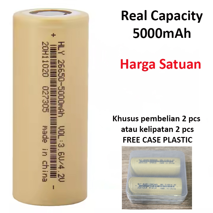 BATERAI 26650 HLY 3,7VOLT 5000MAH AUTHENTIC REAL KAPASITAS
