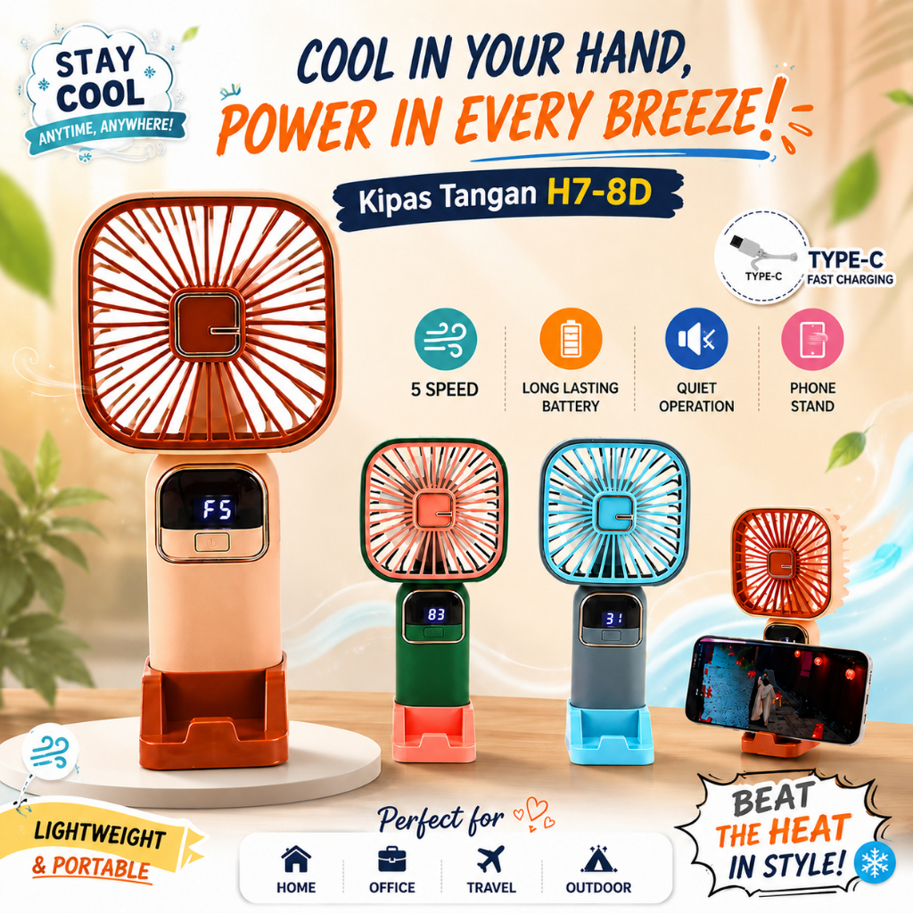 Kipas Angin Mini Portable Usb / Kipas Tangan Mini Genggam / Kipas Genggam Mini 5-Speed Wind LED Display