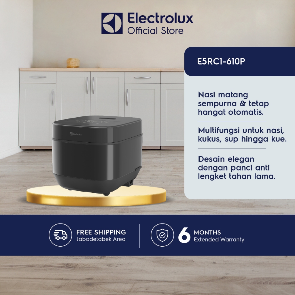 Electrolux Digital Rice Cooker 1.8 liter Penanak nasi dengan 12 menu masak Fungsi delay Tetap hangat 24 jam Panci anti lengket E5RC1-610P