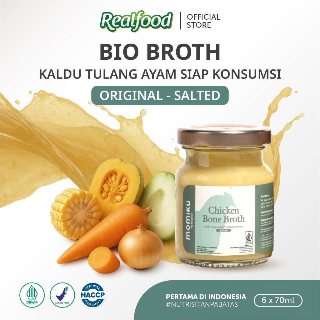 Realfood Chicken Bone Broth Salted / Kaldu Tulang Ayam Siap Konsumsi / Bone Broth untuk Dewasa dan Lansia / Collagen / Glutamic Acid / Sendi / Tulang / Daya Ingat / Gut Barrier / Unsalted / Rendah Garam / Low Sodium