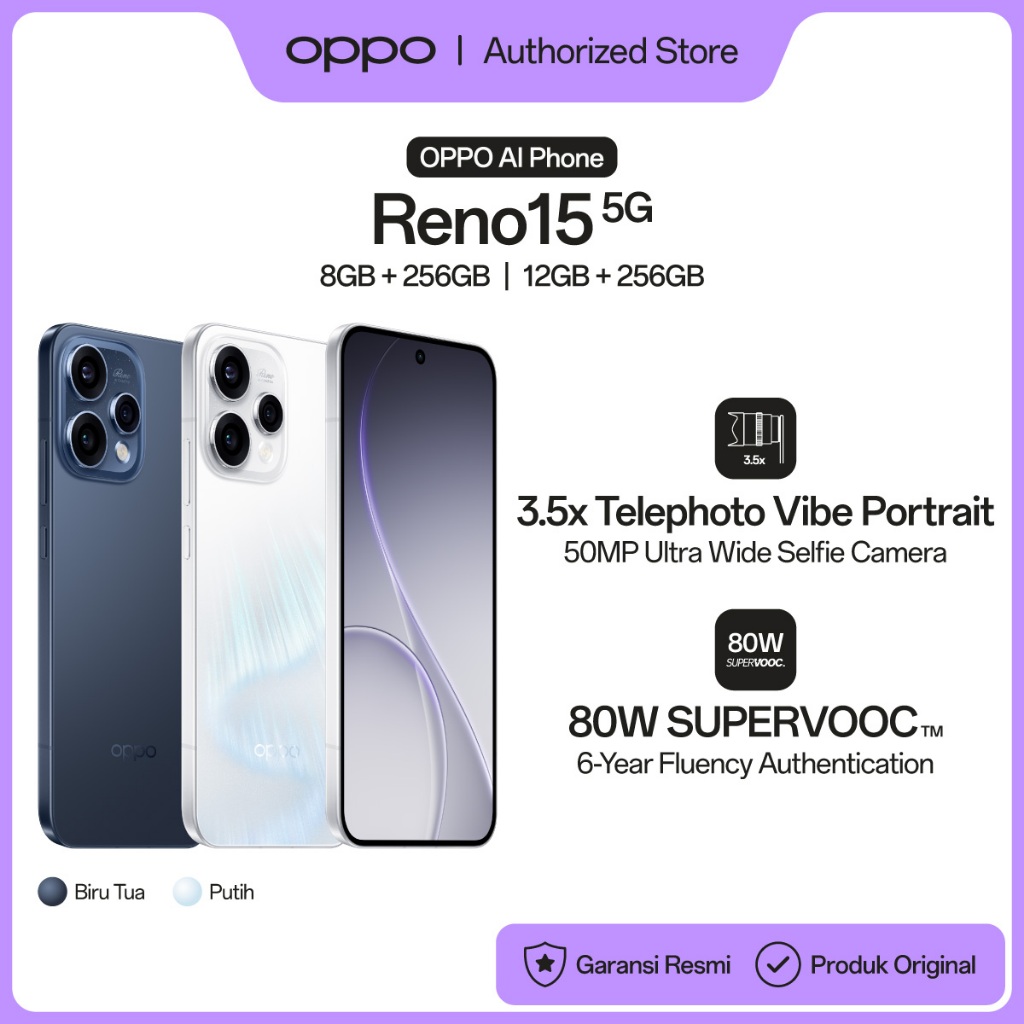 OPPO Reno15 5G 8+256GB & 12+256GB [3.5x Telephoto Vibe Portrait, 6500mAh Battery 80W SUPERVOOC, IP69 Water & Dust Resistance]