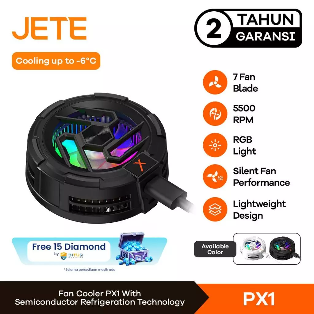 Pendingin HP JETE PX1 Magnetic dan Klip Cooling Peltier Gamepad Gaming Kipas Game Silent Anti Panas RGB Portable Radiator Fan Cooler with digital display