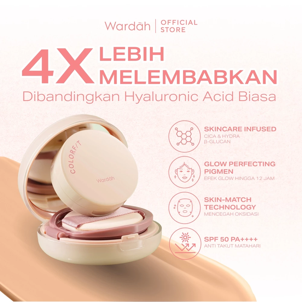 Wardah Cushion Glow Colorfit Perfect Glow Cushion 15 g - Medium-High Coverage Hingga 12 Jam Dengan SPF 40 PA - Dilengkapi Dengan Glow Perfecting Pigment & Skincare-infused CICA + Hydra ß-Glucan - Hasil Akhir Glowing - Makeup - Gambar 2