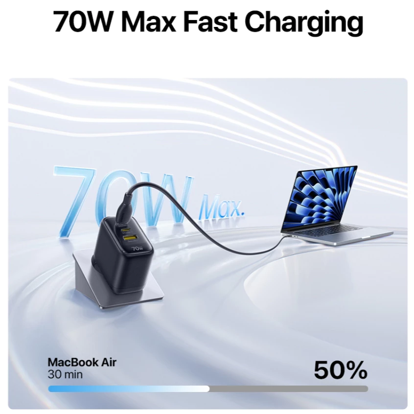 Baseus Enerfill FE22 2C+U PD 70W/100W Fast Charger Support Quick Charge 4.0 3.0 For Laptop - Gambar 3