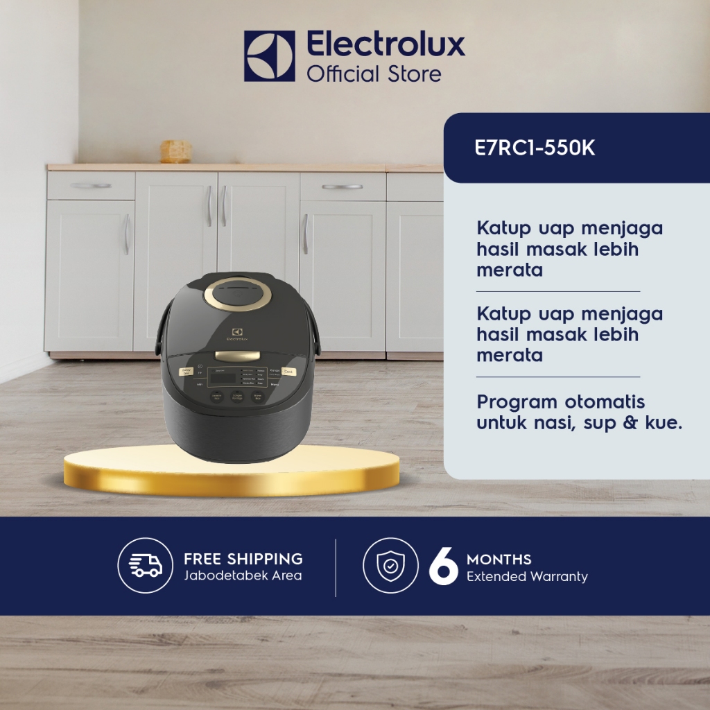 Electrolux Digital Rice Cooker 1 liter Penanak nasi dengan 12 menu masak Fungsi delay Panci anti lengket  E7RC1-550K