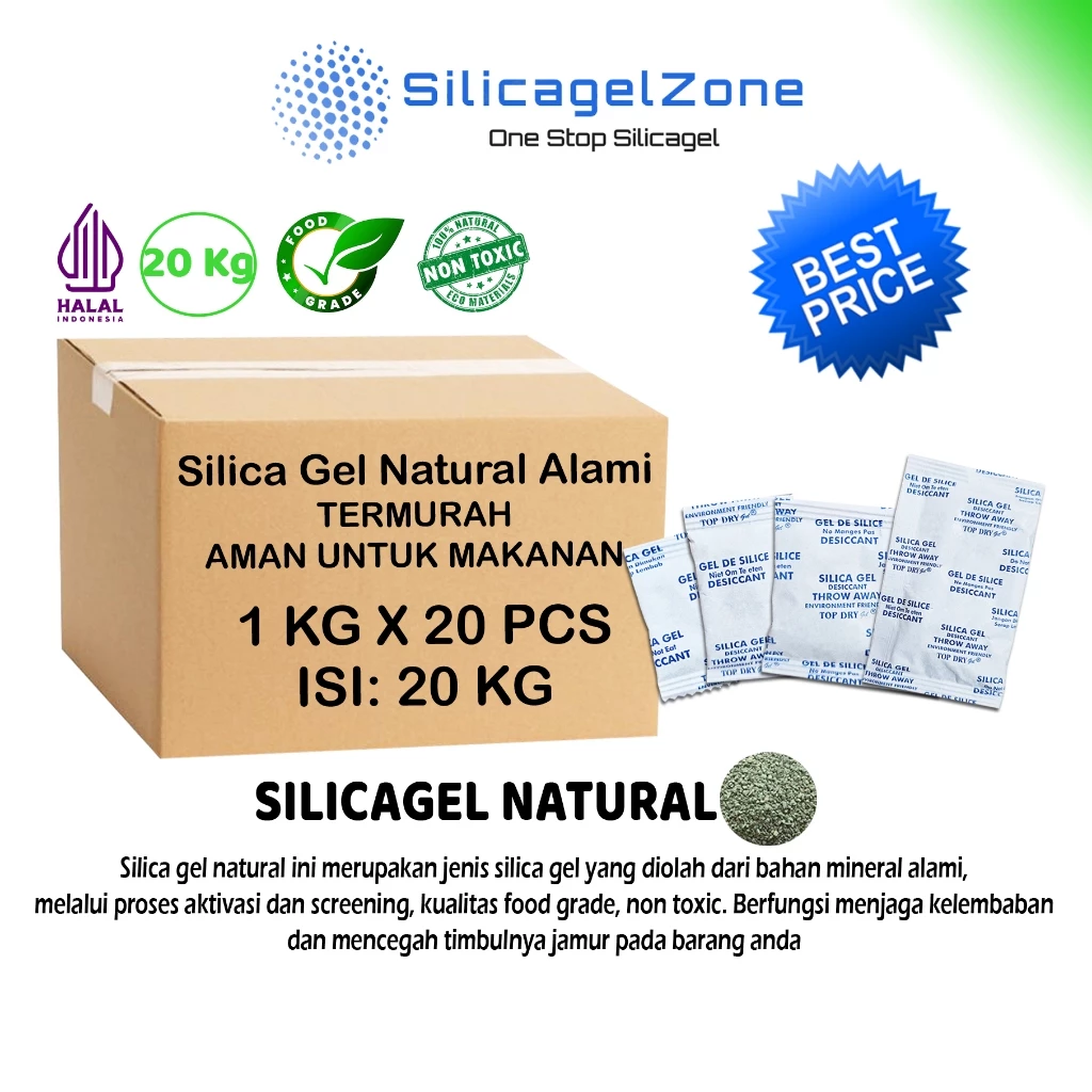 SILICA GEL NATURAL ALAMI 20 KG HALAL HIGH QUALITY
