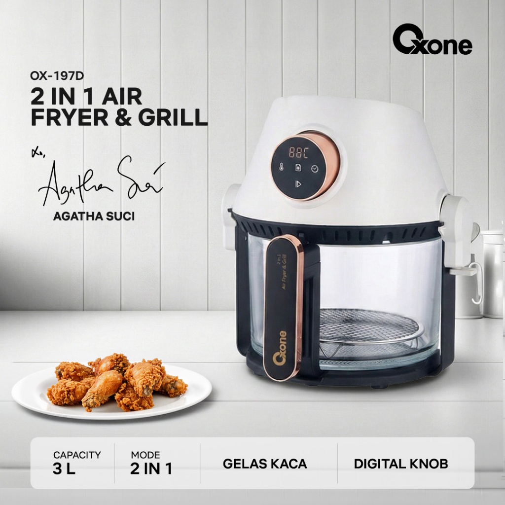OXONE OX197D 2 in 1 Air Fryer and Grill Multi Function Easy Grill / Anti Lengket - Gambar 2