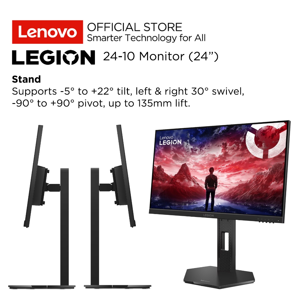 Lenovo Monitor Gaming Legion 24-10 C4WW 23.8" FHD IPS 3-side NearEdgeless WLED 240Hz 99% sRGB Antiglare Tilt, Swivel, Pivot, Height Adjust Stand VESA Mount HDMI DisplayPort AMD FreeSync Premium Monitor 24inch 68C4GAC4WW Raven Black Garansi Resmi - Gambar 4
