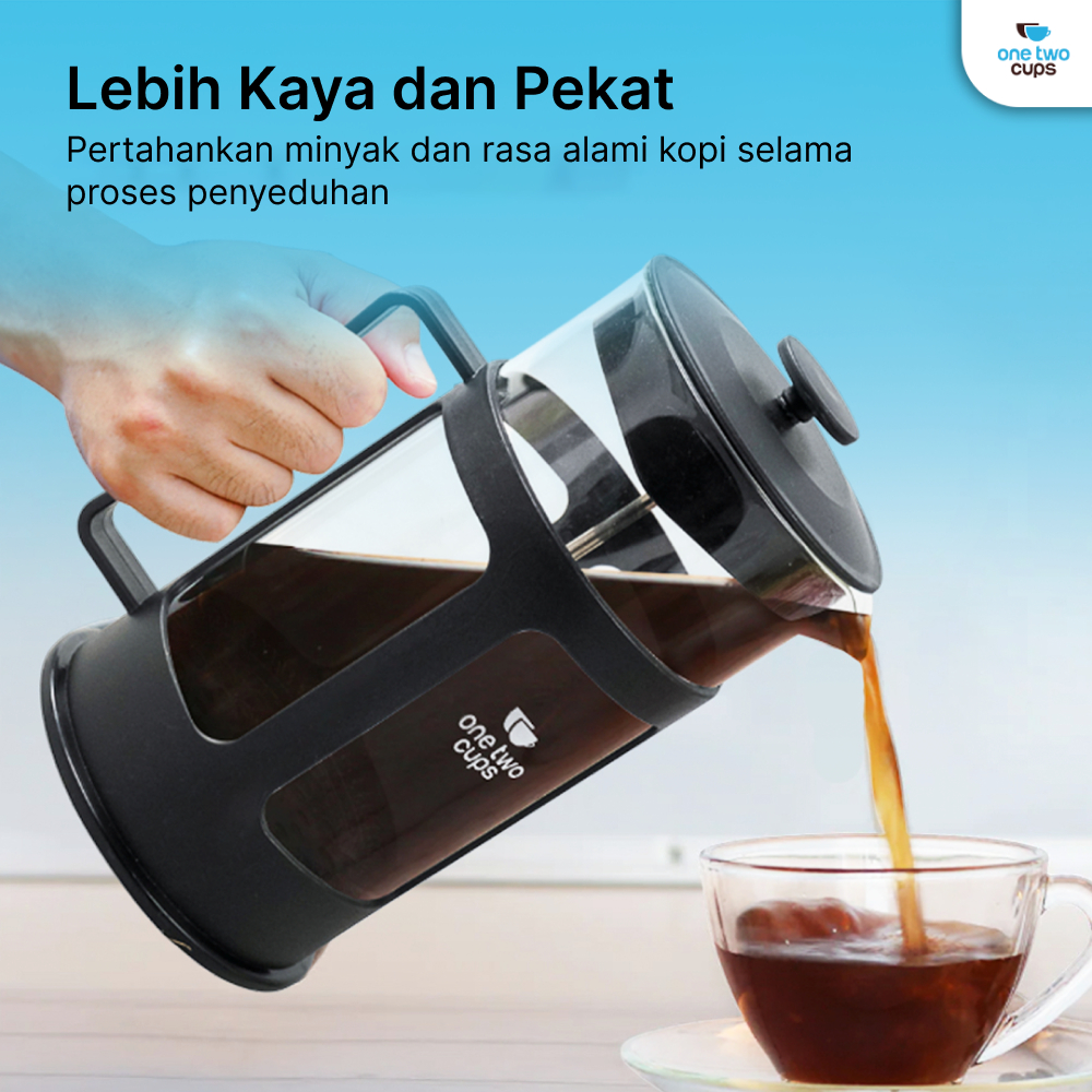 ONE TWO CUPS TEKO POT FRENCH PRESS COFFEE MAKER 350ML - Gambar 2