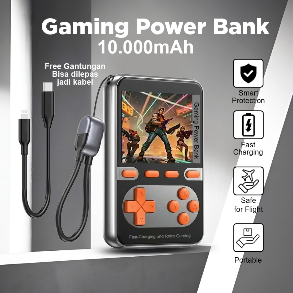 MATEI Powerbank Gaming Console Fast Charging 10000mAh 20W Lanyard Type C-ios TF Card Digital Display VG6