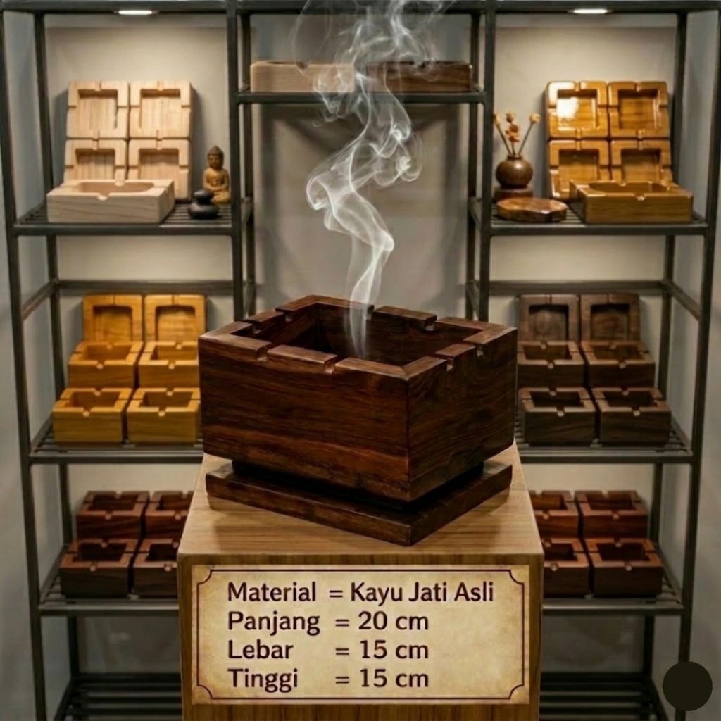 Asbak Jumbo Besar Kayu Jati Perhutani Allgrade Model Persegi Minimalis - senaly -