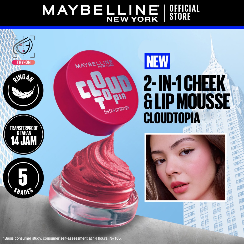 [MAYBELLINE OFFICIAL] Cloudtopia Cheek & Lip Mousse Shade 03 - Tahan 14 Jam 2-in-1 multi use blush lipstick lipcream instant color matte transferproof pigmented blendable - Gambar 2