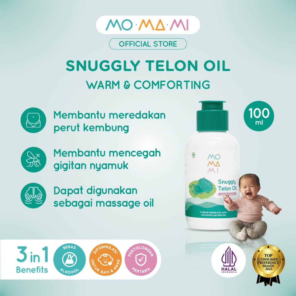 Momami Snuggly Telon Oil 100ml - Minyak Telon dengan Lavender Penghangat Tubuh Bayi - Medicated