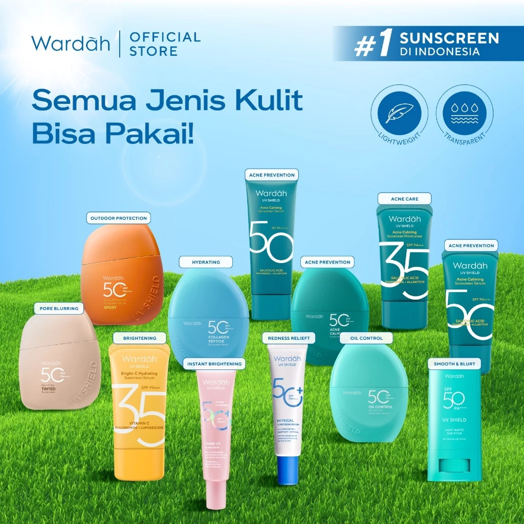 Wardah Sunscreen UV Shield All Series (Airy Smooth Essential Gel Acne Calming Aqua Fresh Tone Up Physical) Sunscreen SPF 50 PA SPF 35 PA Sunscreen No.1 Sunscreen of the Year - Skincare - Gambar 4