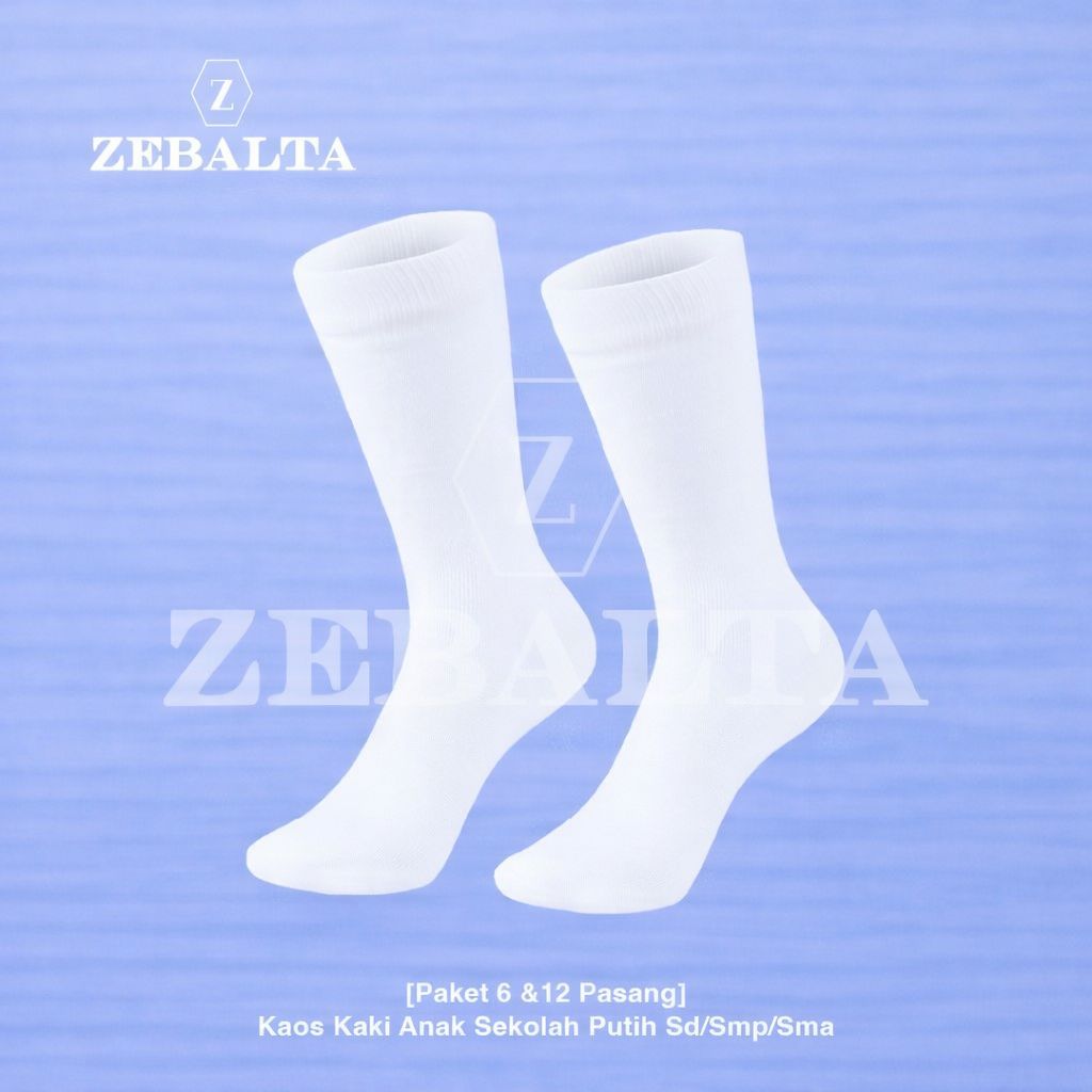 ZEBALTA - [Paket 6 & 12 Pasang] Kaos Kaki Anak Sekolah Putih Sd/Smp/Sma