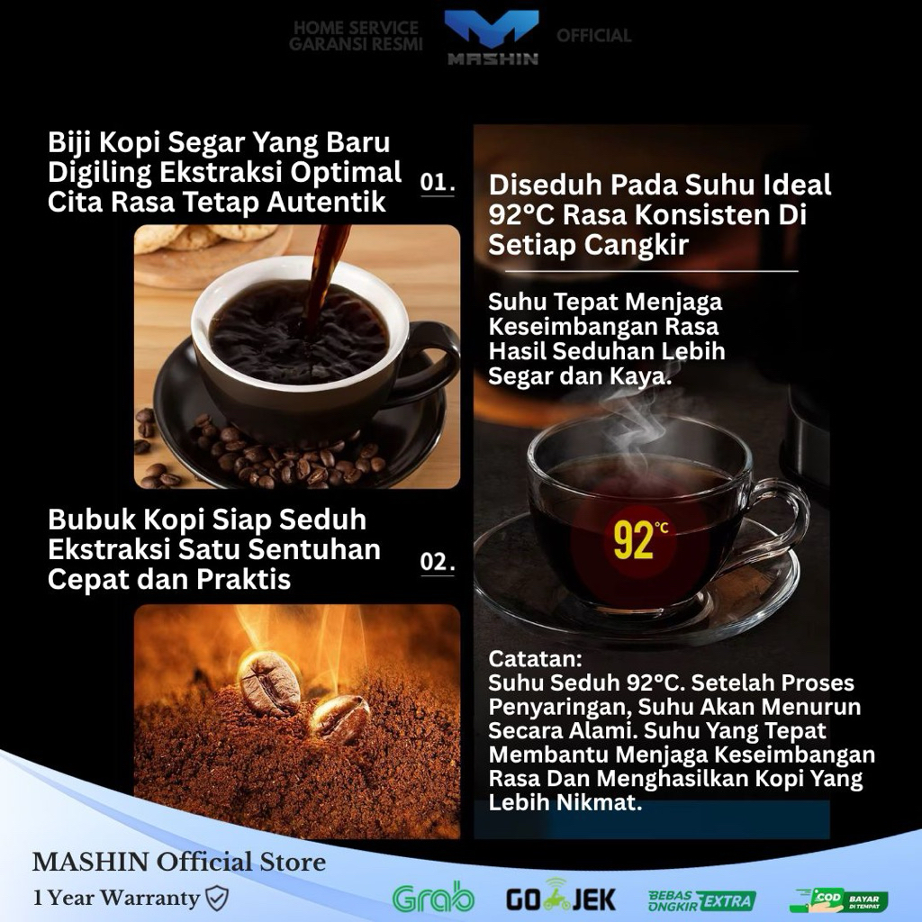 Mashin - Drip Coffee Maker with Grinder Mesin Kopi Otomatis Multifungsi - Gambar 3