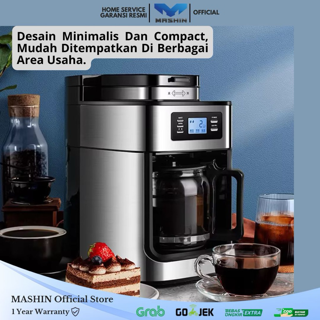 Mashin - Drip Coffee Maker with Grinder Mesin Kopi Otomatis Multifungsi - Gambar 4