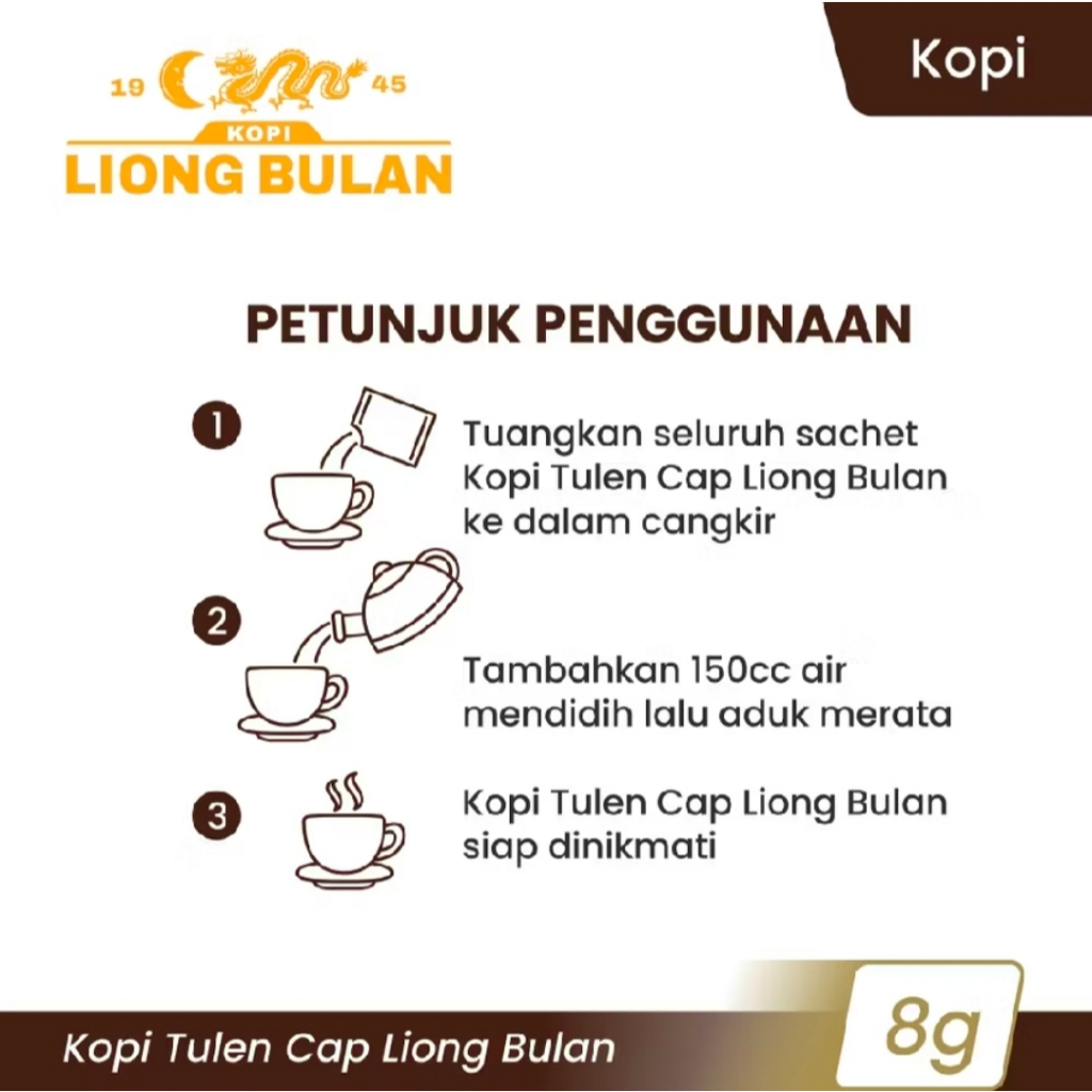 [ Paket isi 3 ] Kopi LIONG BULAN TANPA Gula 8 GR (isi 30) RENCENG PROMO !!! - Gambar 2