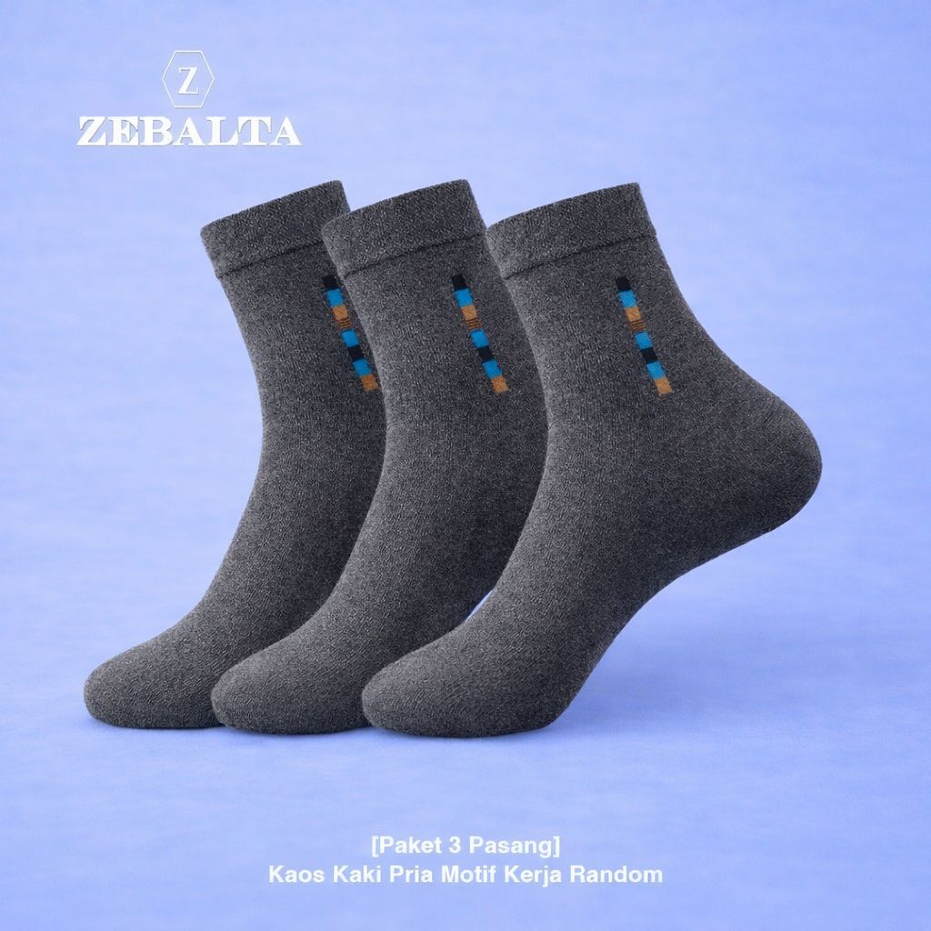 ZEBALTA - [Paket 3 Pasang] Kaos Kaki Pria Motif Kerja Random