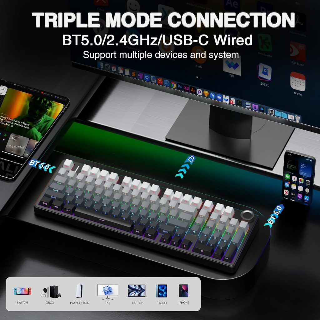 Aula F99 / F-99 PRO Mechanical Gaming Keyboard 96% Layout 3-Mode Connection - Gambar 2