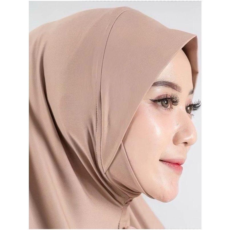 Hijab Dagu Malaysia Soft Ped Bahan Jersey Premium Label Akrilik Warna Emas Jilbab Hijab Bergo Instan - Gambar 3