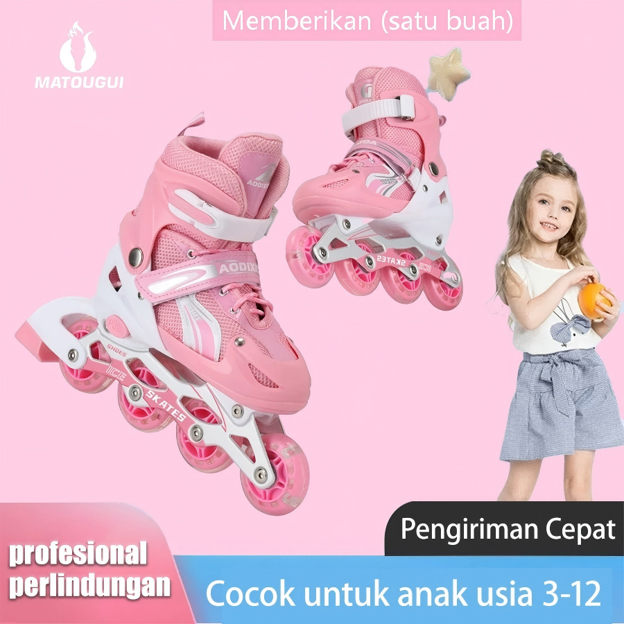 Matougui sepatu roda Oxelo/Sepatu es terbaru untuk anak perempuan tahun 2026, dilengkapi dengan lampu LED,/tidak licin/anti goyang/lnline skate/star/ukuran dapat disesuaikan/pu/gaya bajaj/mode skateboard - Gambar 4