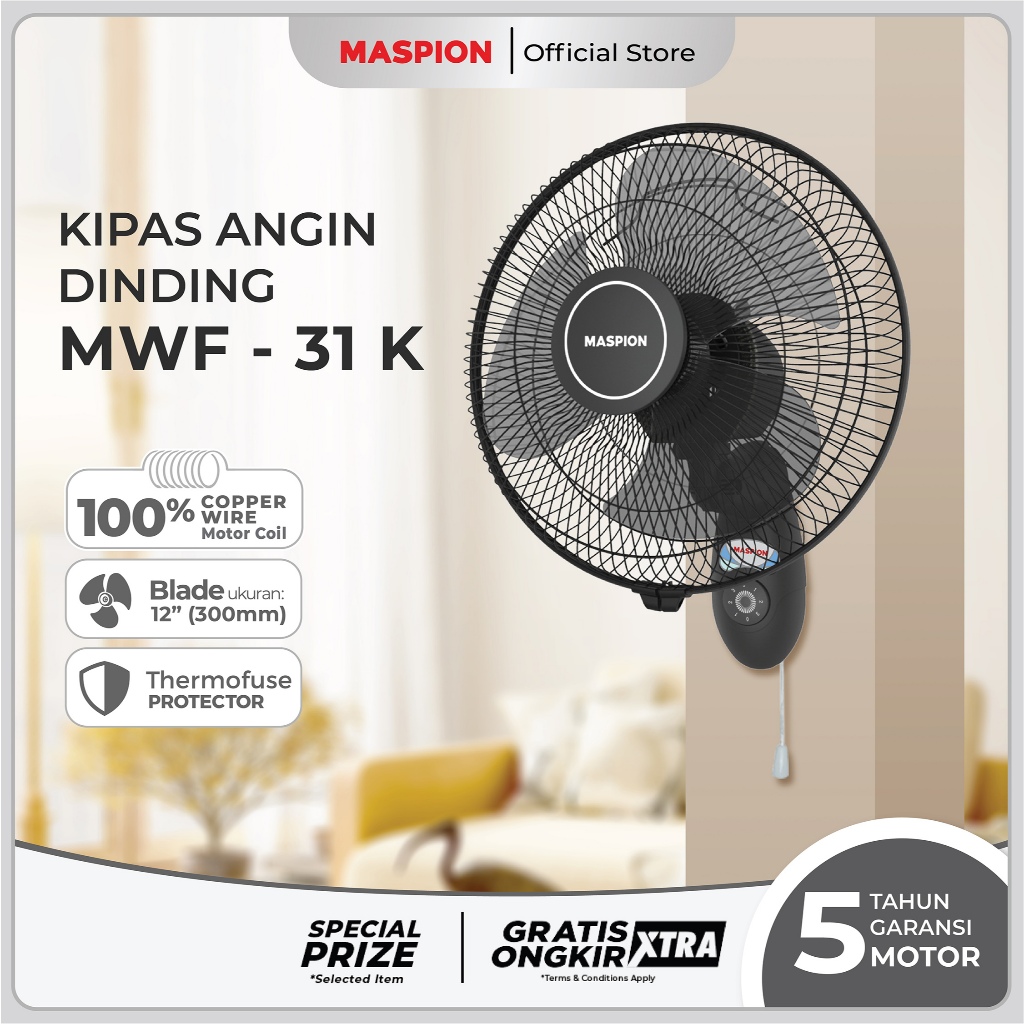 Maspion Wall Fan Kipas Angin Dinding 12 Inch MWF-31 K