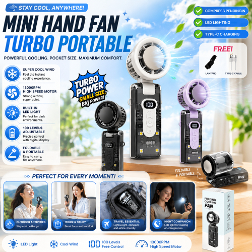 Kipas Angin Portable 100 Level LED Lipat Tahan Lama