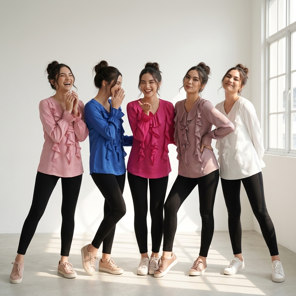 Ellysha Apparel Blouse Ruffle Wanita Casual Atasan Lengan Panjang Silk - Selena Blouse - Gambar 3