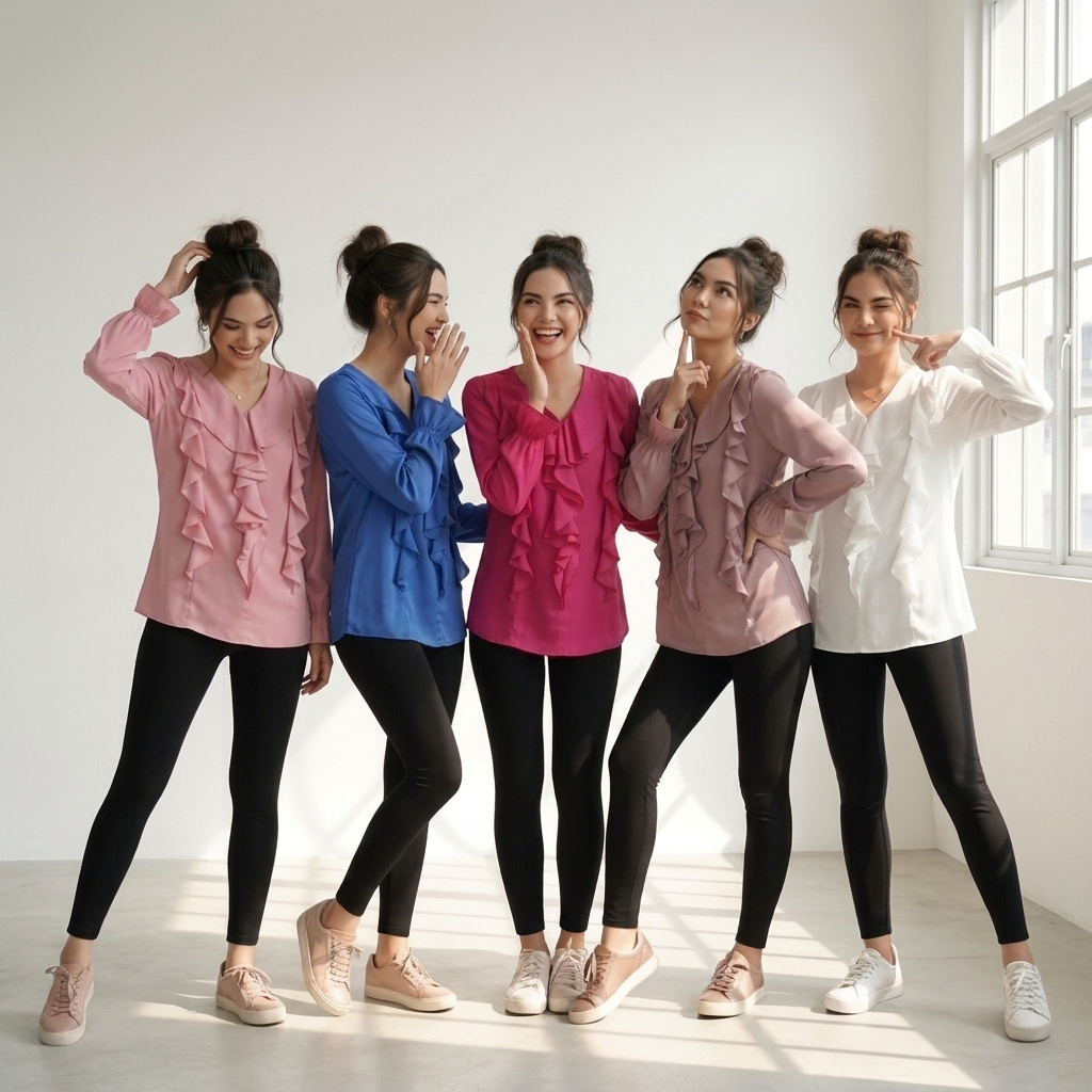 Ellysha Apparel Blouse Ruffle Wanita Casual Atasan Lengan Panjang Silk - Selena Blouse - Gambar 2
