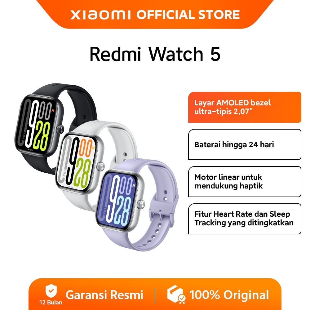 Xiaomi Redmi Watch 5 / Amoled bezel 2,07 / Baterai hingga 24 hari / Motor Linear / Pemantau Heart Rate & Sleep Tracking [Official Store]