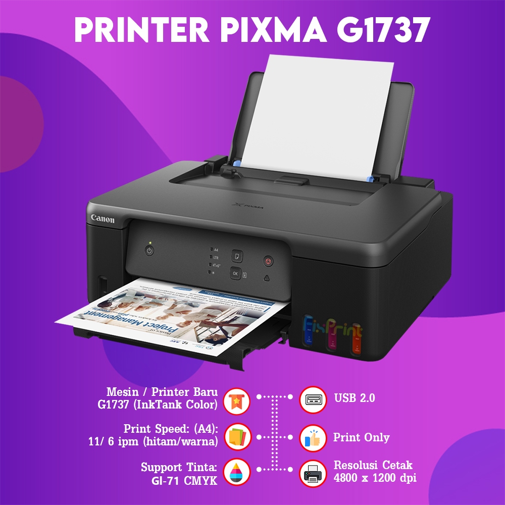 FixPrint Printer Canon G1730 G1737 G1010 Single Function PIXMA Garansi Resmi / Deskjet Canon E470 E410 Cartridge Print Scan Copy A4 Wireless Color