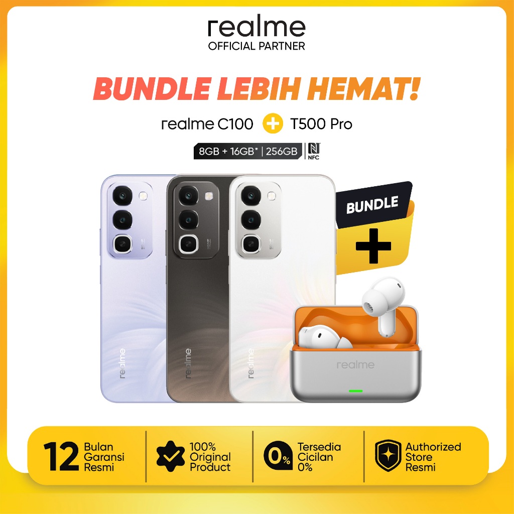 [BUNDLING] realme C100 8GB/256GB + Buds T500 Pro bundle