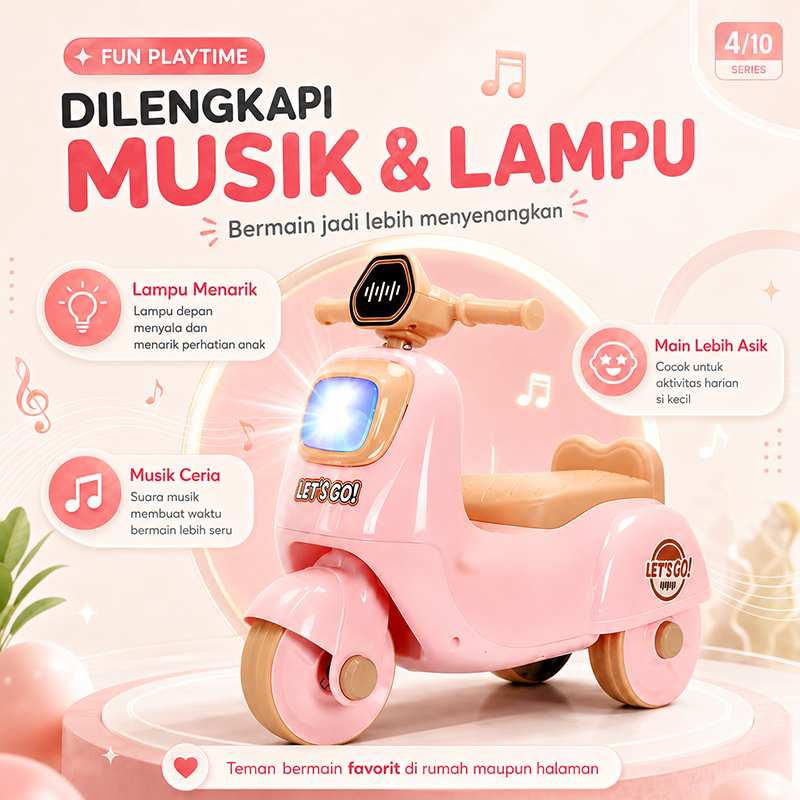 MAGICAL PLAYTIME Motor Anak Tanpa Pedal 1-5 Tahun Sepeda Mainan Ride On Musik Lampu Melatih Kaki Baby Walker - Gambar 4