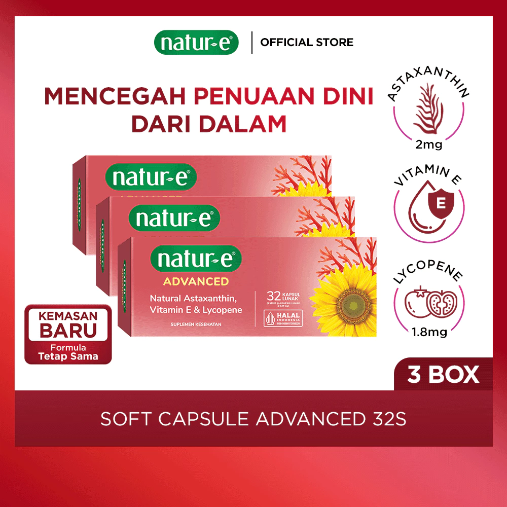 Natur-E Advanced Soft Capsule 32s - Suplemen Kecantikan Vitamin E dan Natur E Astaxanthin - Membantu Memelihara Kesehatan Kulit - Gambar 3