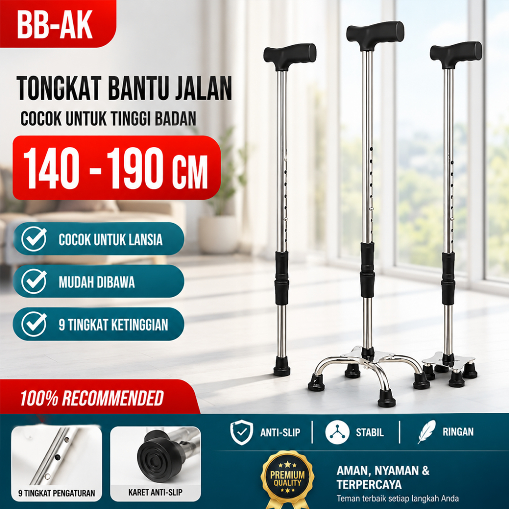 Tongkat Kaki 3/4 Alat Bantu Jalan Orang Tua GARANSI SATU TAHUN