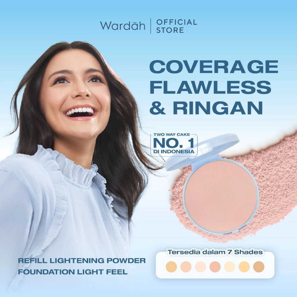 HEMAT WARDAH Refill TWC Lightening Powder Foundation Light Feel 12g Two Way Cake Bedak Padat Ringan Glowing Tahan Lama Matte dengan Niacinamide Powder Compact Cushion untuk Skin Cerah Blur Tahan Lama All Skin Type - Makeup