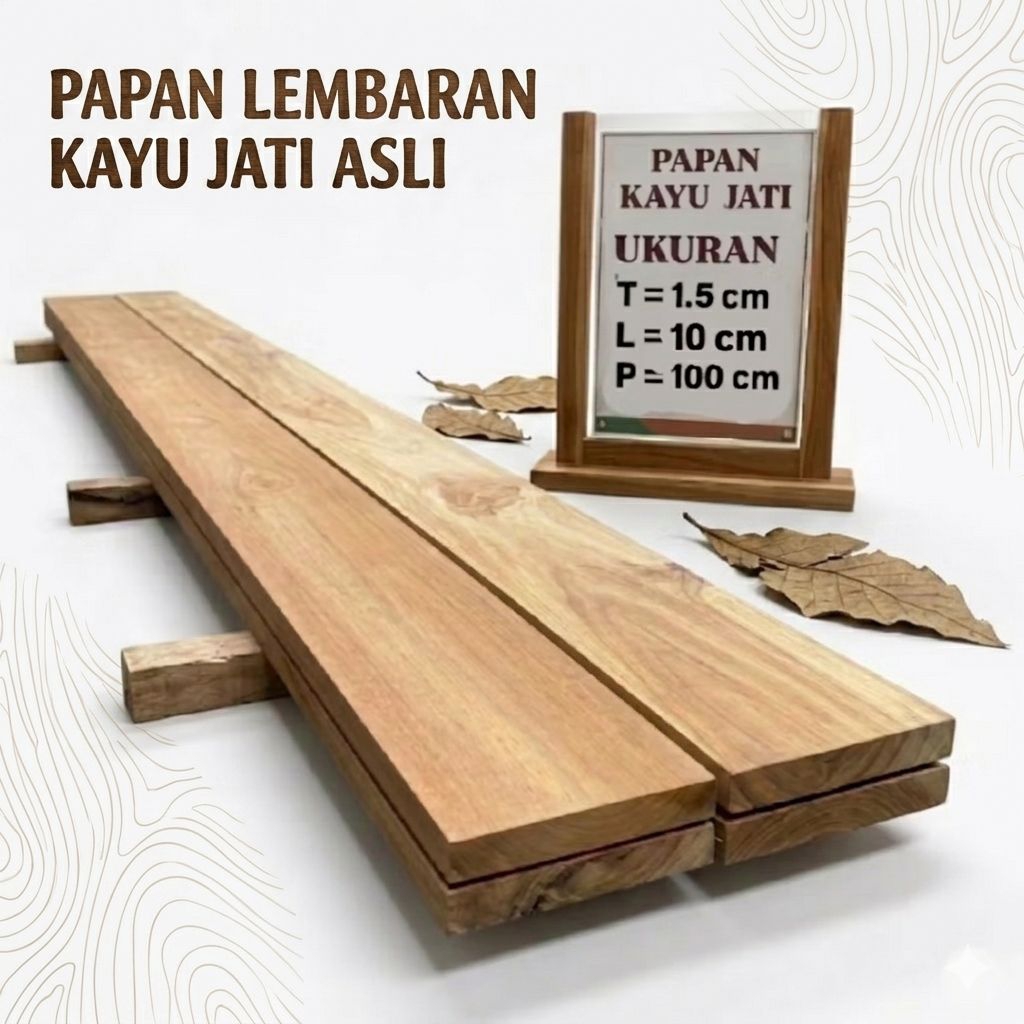 Papan Kayu Lebar 10 cm Jati Asli Ukuran 1,5x10x100 cm Kondisi Serut Halus Rapi - senaly -