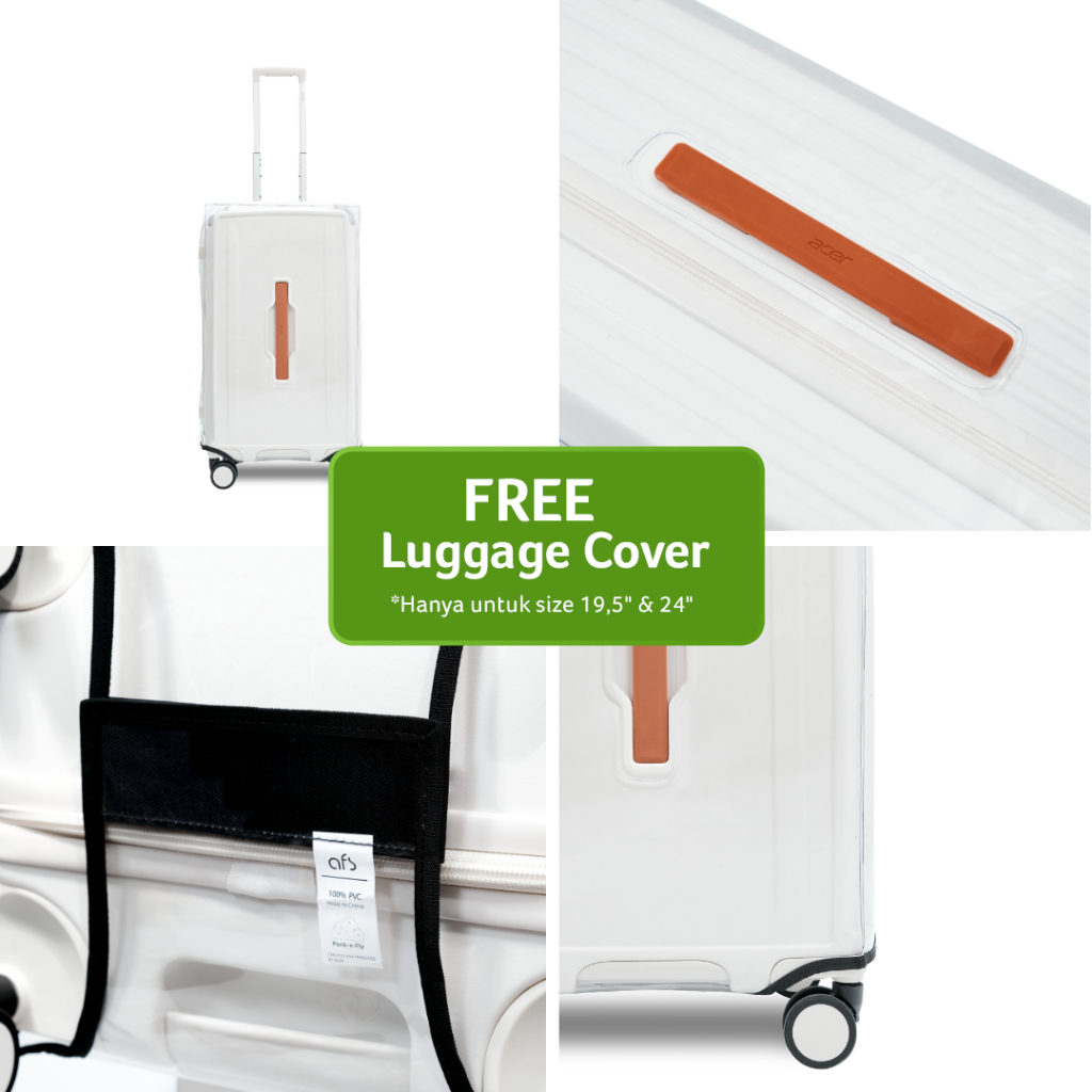 (Free Luggage Cover) Acer Fashion Koper Polyethylene Melbourne Plus Luggage - White - Gambar 3
