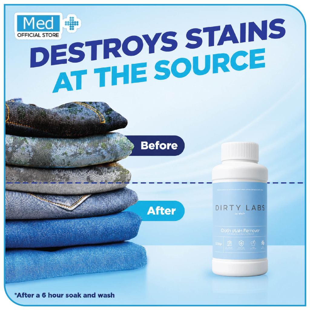 Med+ Dirty Labs By Med+ Cloth Stain Remover / Penghilang Noda Baju Membandel / Pemutih Pakaian Anti Noda - Gambar 3